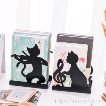 Supporto per libri da scaffale creativo in metallo di forma creativa Piano Cat